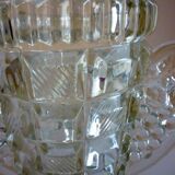 Thick, molded glass ear vase, art deco period and style, stylized leaves and grapes