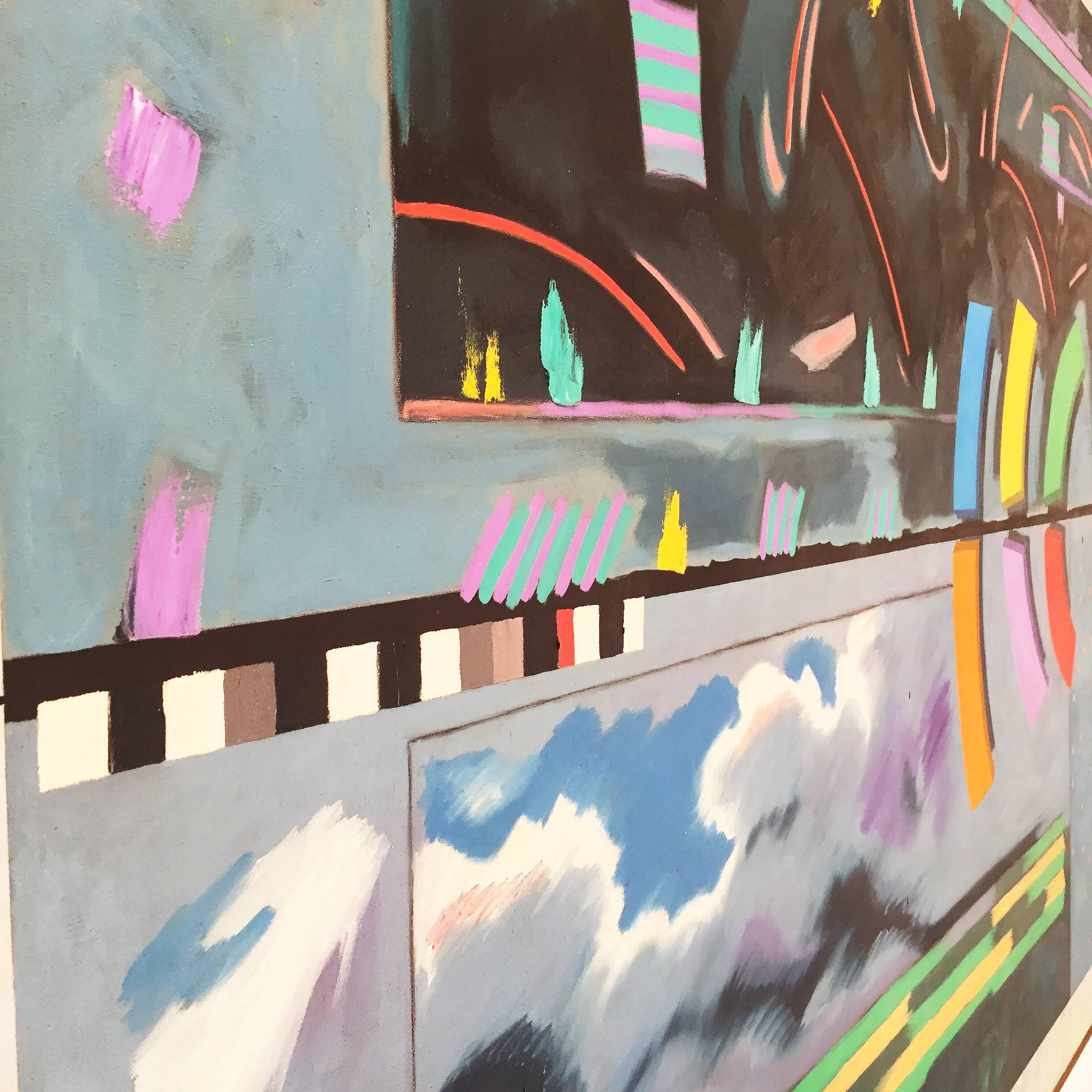 Richard Frank 'Wise Bird Strategy' Painting, Oil On Canvas 1980 Exotic Postmodern Miami