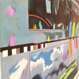 Richard Frank 'Wise Bird Strategy' Painting, Oil On Canvas 1980 Exotic Postmodern Miami