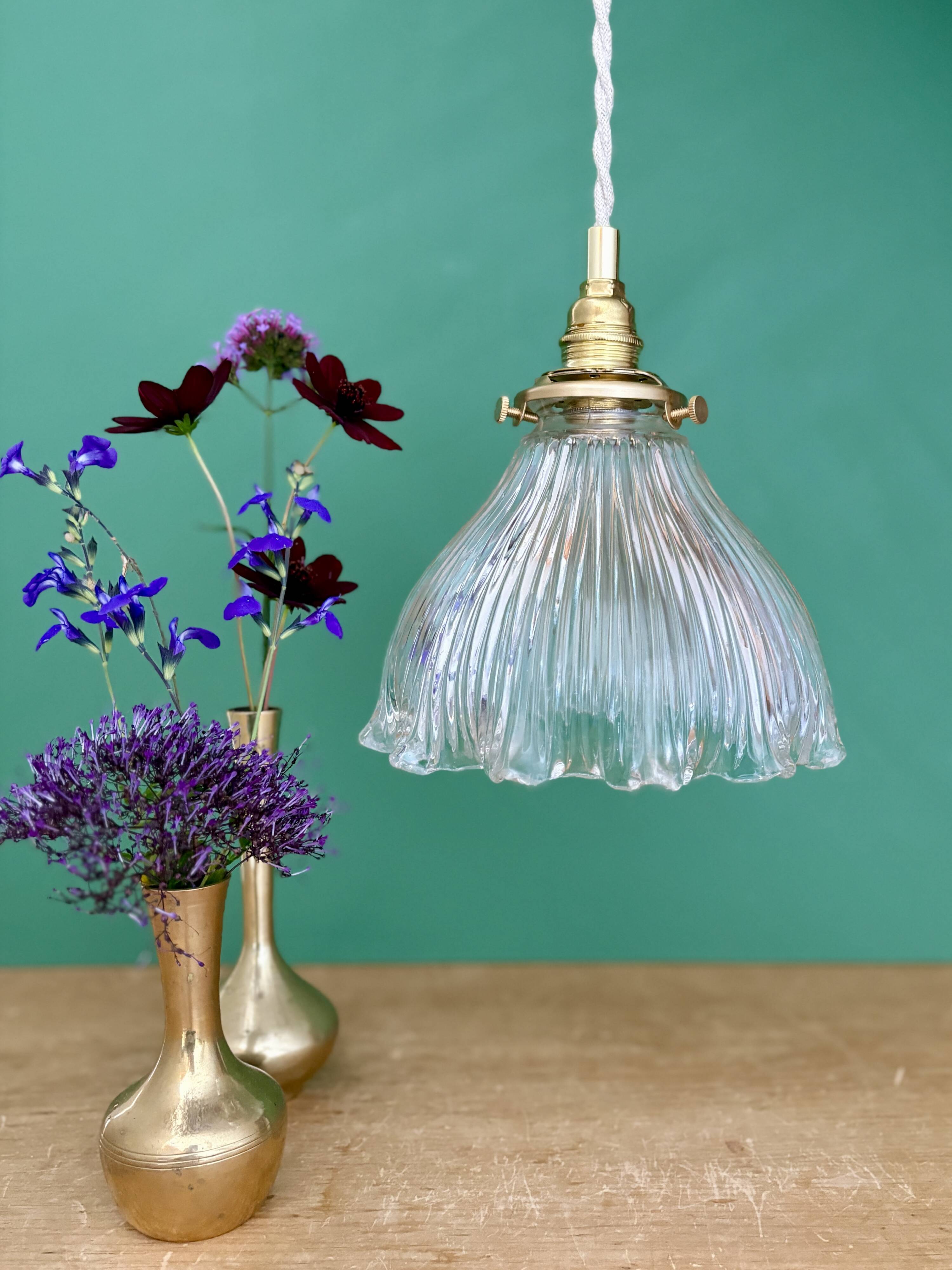 Vintage Holophane Glass Pendant Lampshade (HU1)