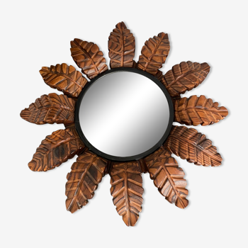 Vintage carved wood sun mirror