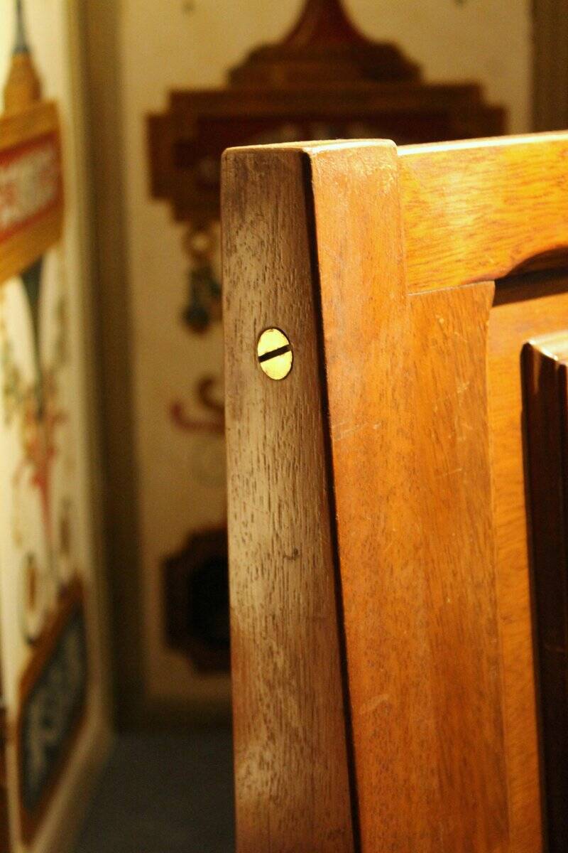 Vintage Italian Modern High Back Bench in Wood, 1950s