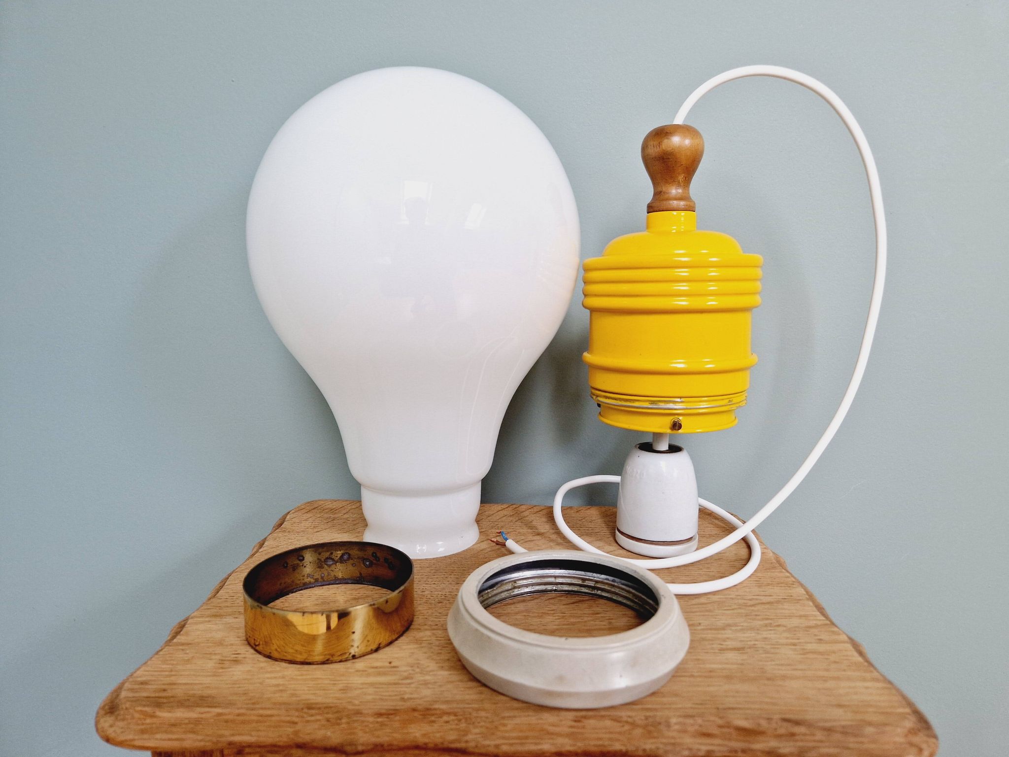 Opaline bulb pendant light, Metalarte, 1980s