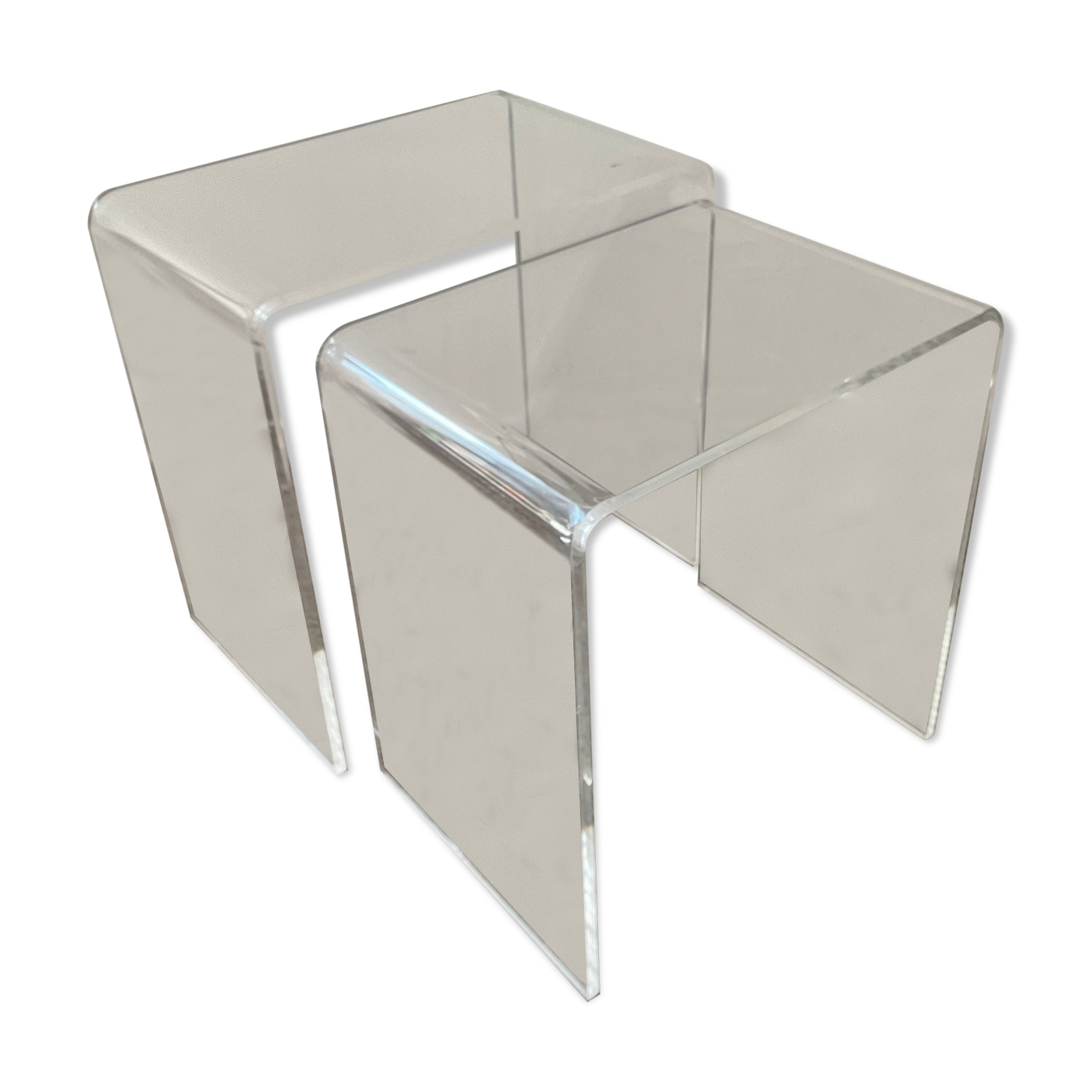 Duo of pull-out tables in plexiglass 70s