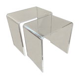 Duo of pull-out tables in plexiglass 70s