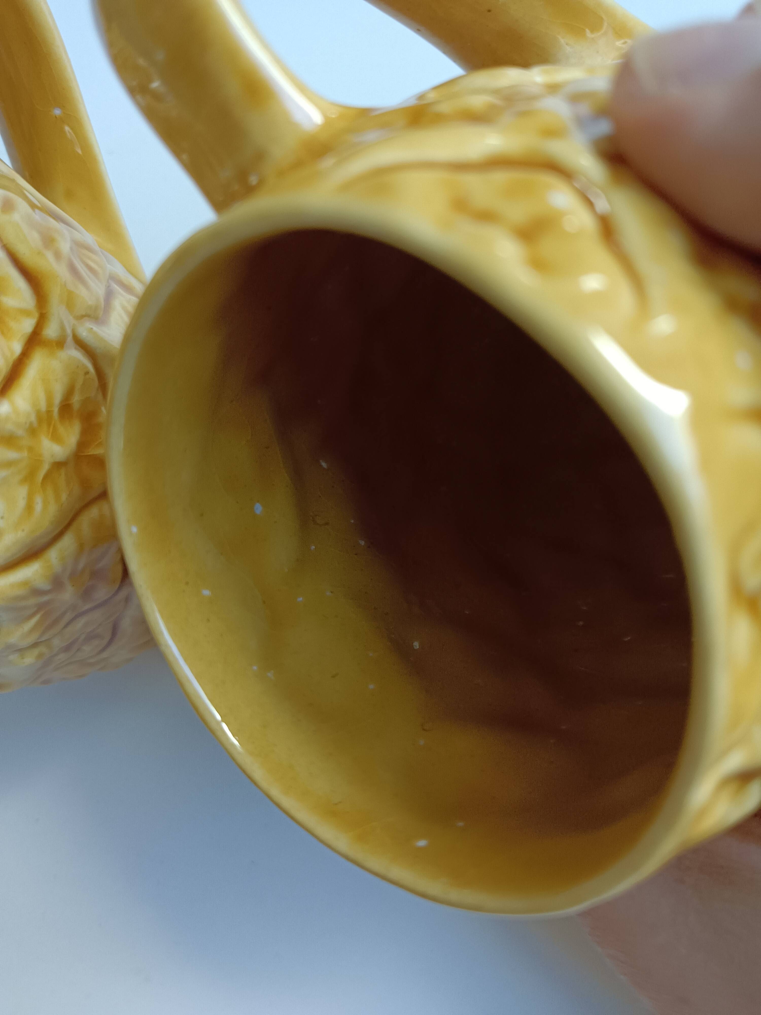 Handmade yellow pineapple mugs signed Kerangol made in Portugal.