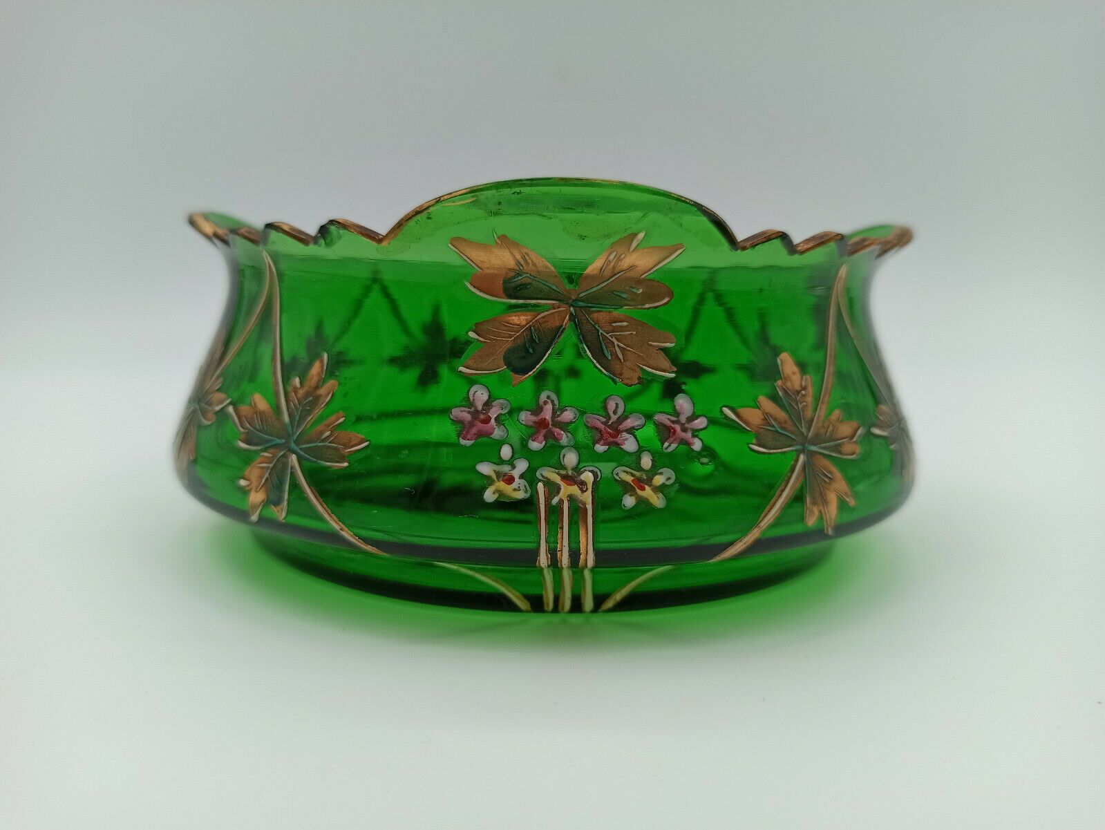 GLASS CUT 1900 ART NOUVEAU EMAILTHE POLYLOBE FLORAL DECORATION ENHANCED GOLD
