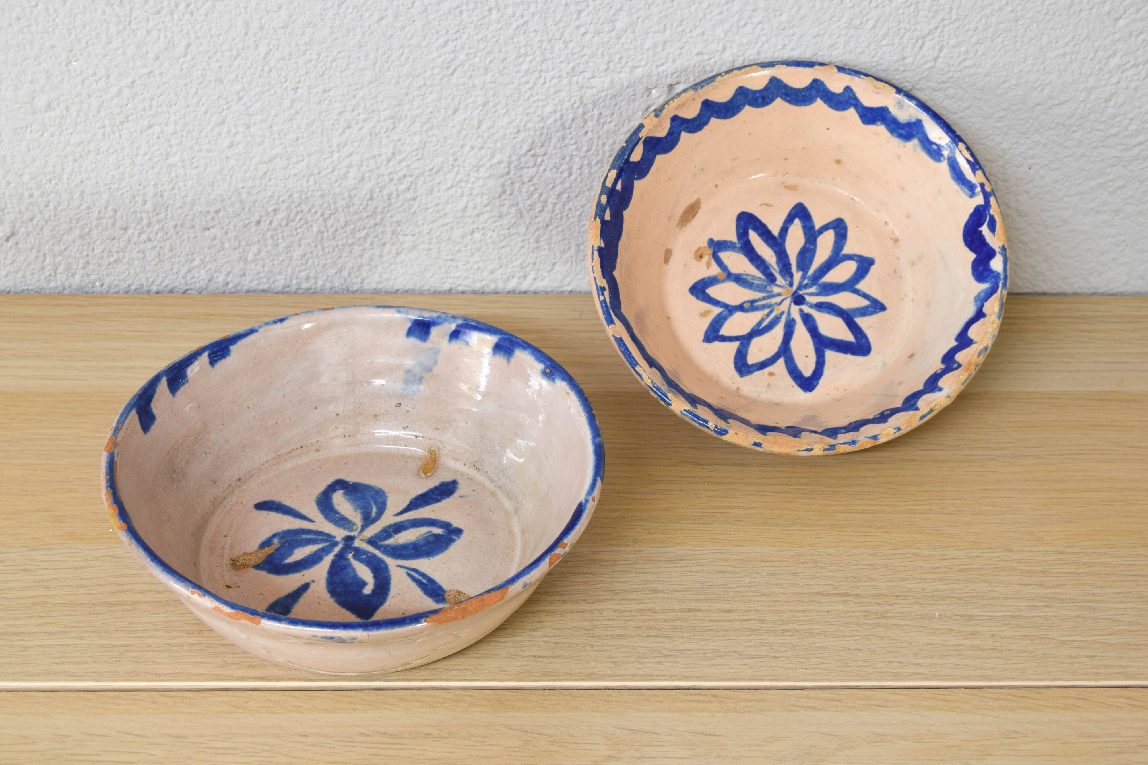 Antique Handmade Terracotta Ceramic Lebrillos Bowls Fajalauza, Granada Spain XIX