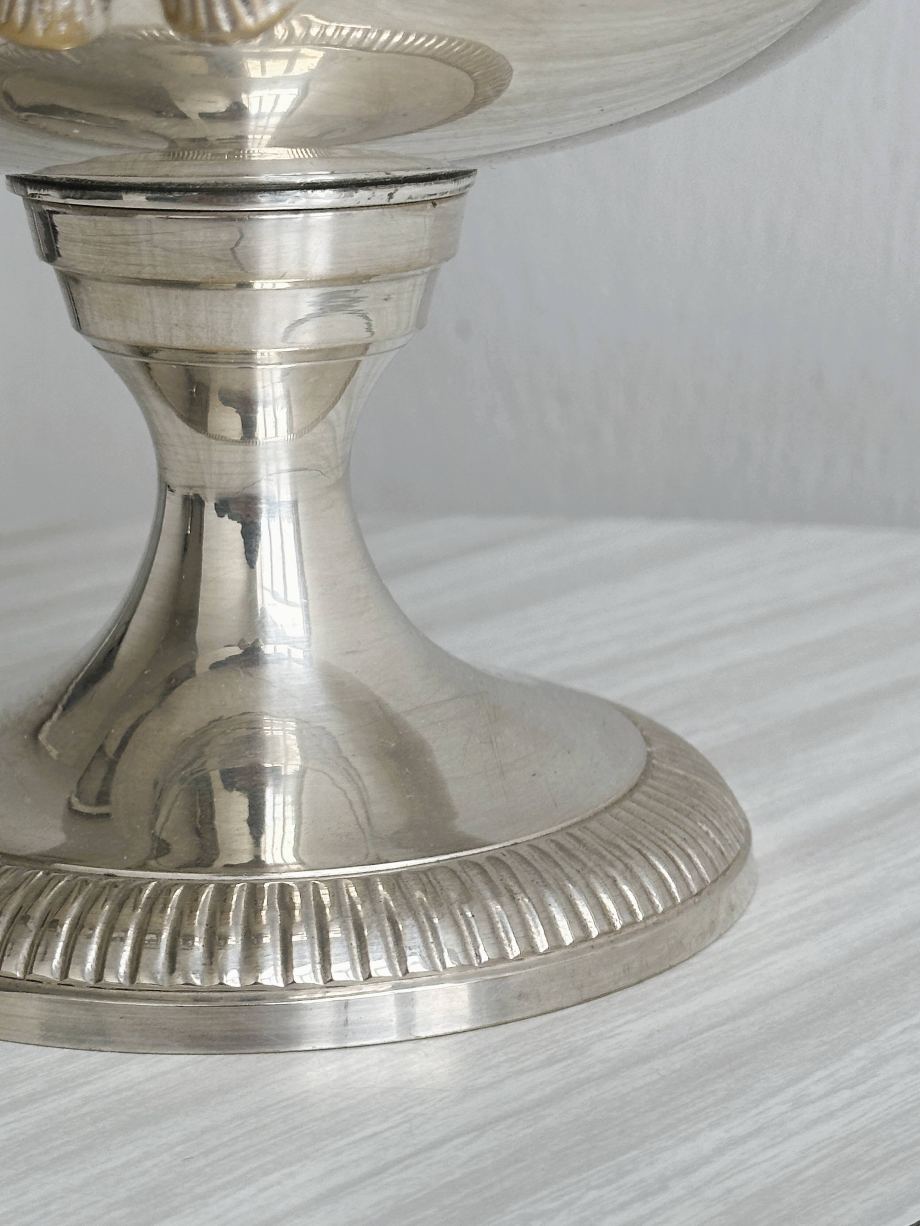 shiny silver metal cup on foot