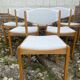 Six vintage 70s Baumann style chairs white buckle fabric