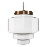 1930s English Art Deco Stepped Opaline Glass Pendant Lamp