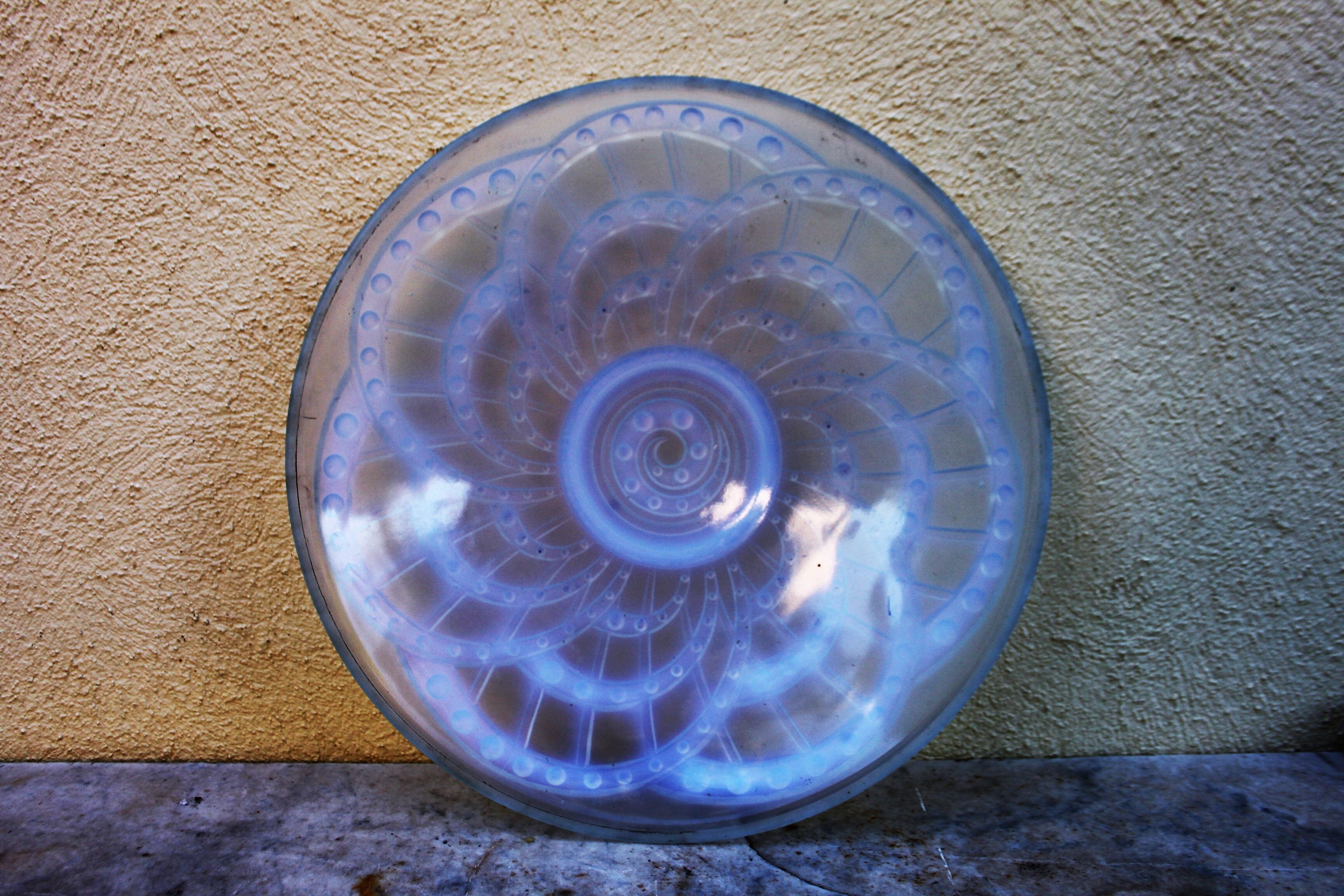 1930s opalescent glass art deco cut. Signed J Landier