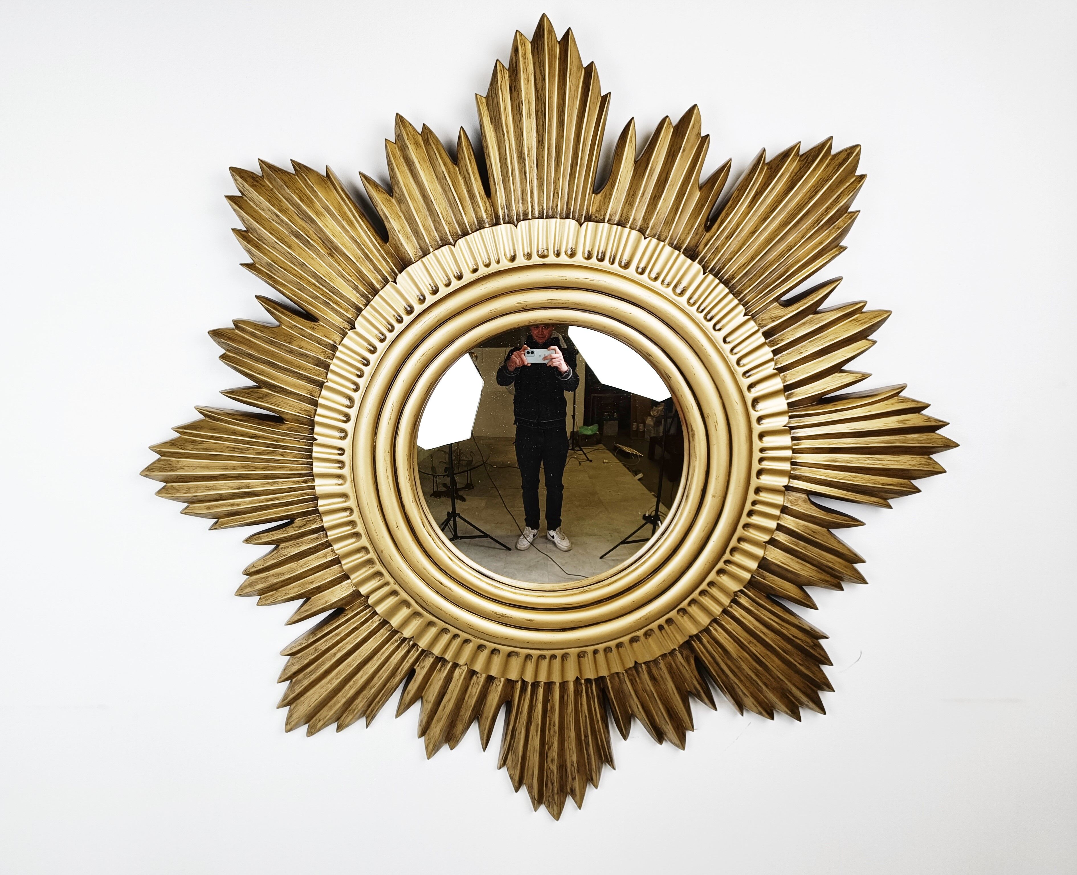 Vintage golden sunburst mirror, 1960s