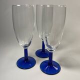 Set of 9 blue stemmed glasses (3 balloon wine glasses, 3 flutes, 3 cocktail)
