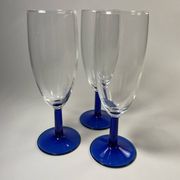 Set of 9 blue stemmed glasses (3 balloon wine glasses, 3 flutes, 3 cocktail)