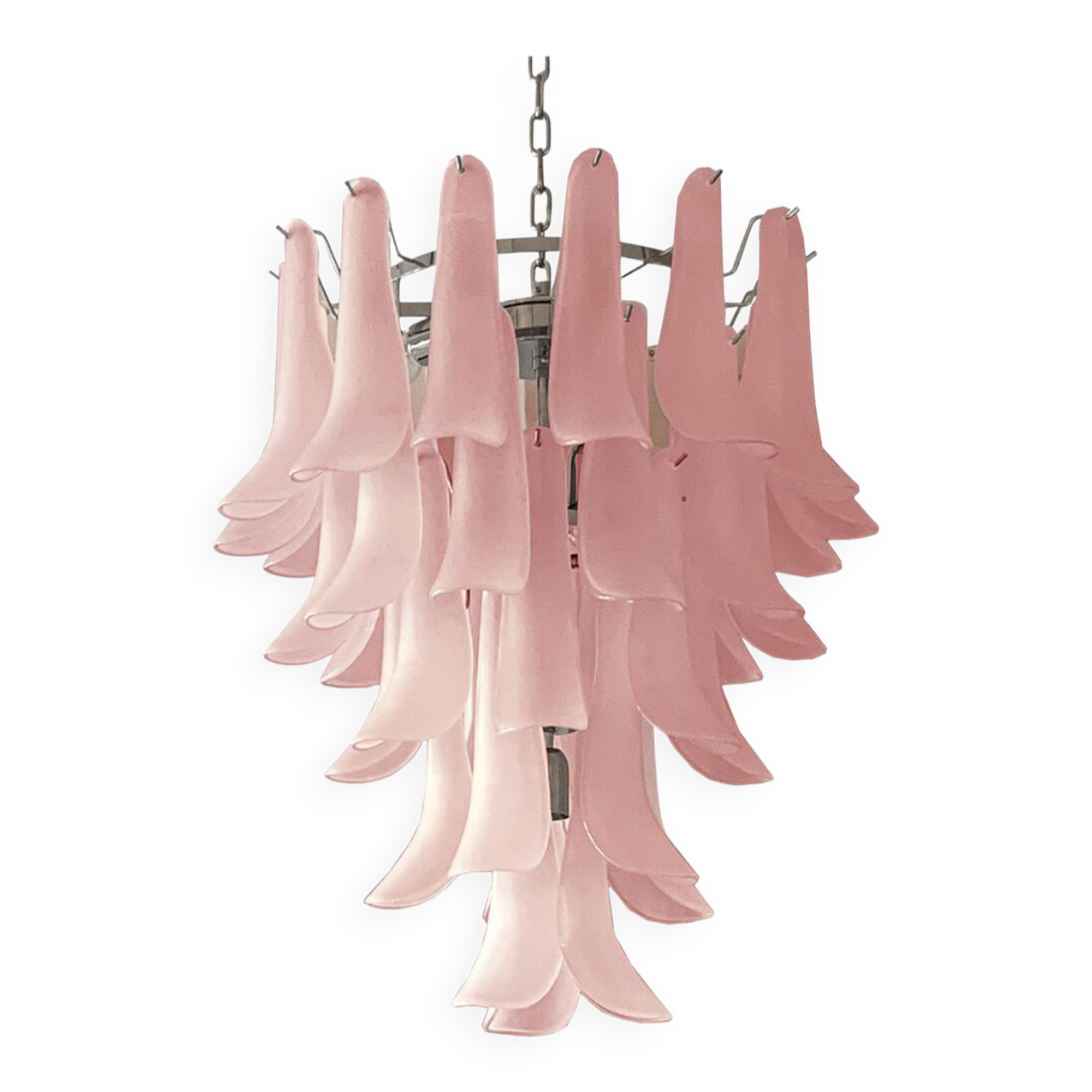 Lustre en cascade en verre de murano rose givré « selle »