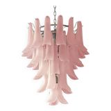 Lustre en cascade en verre de murano rose givré « selle »