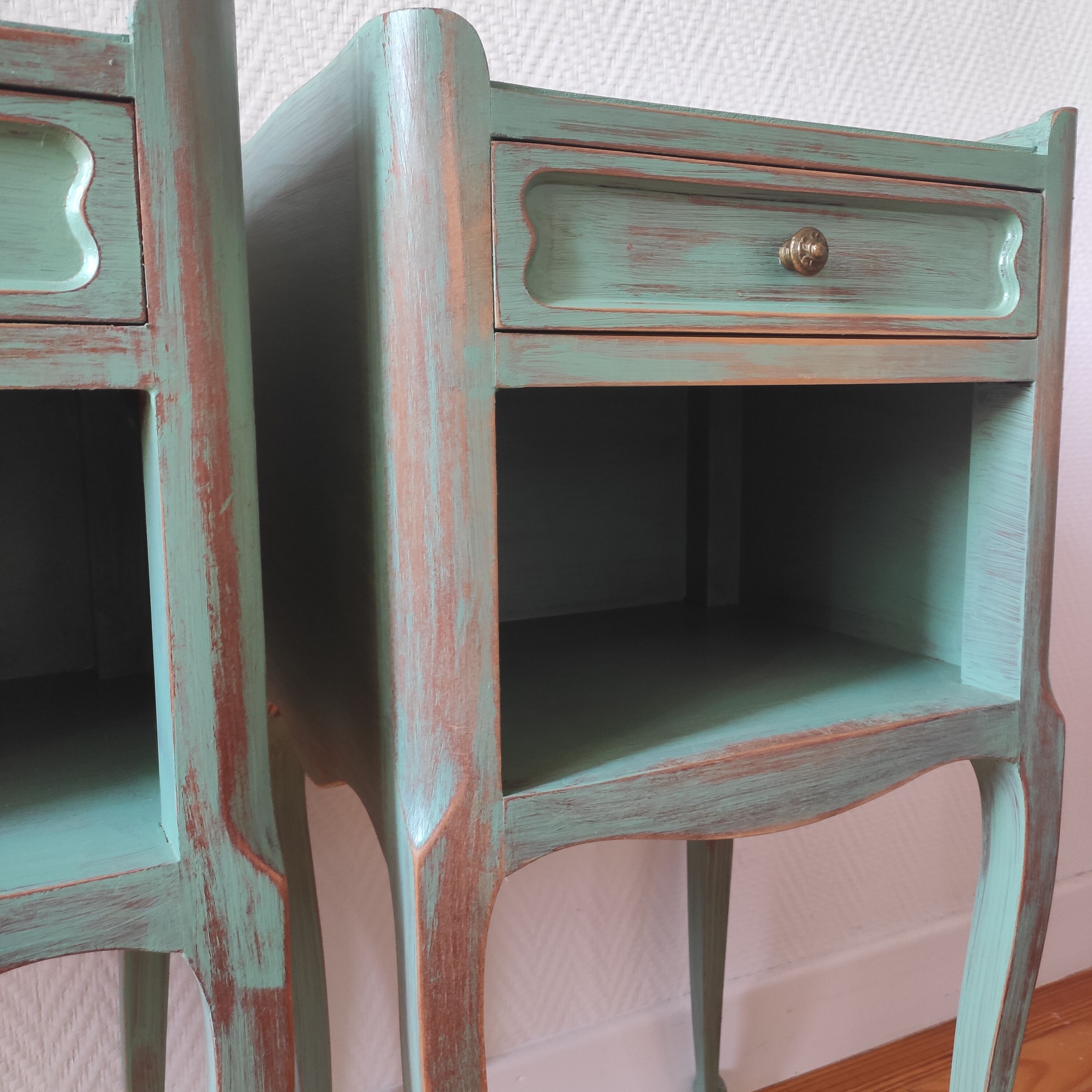 Pair of patinated bedside tables