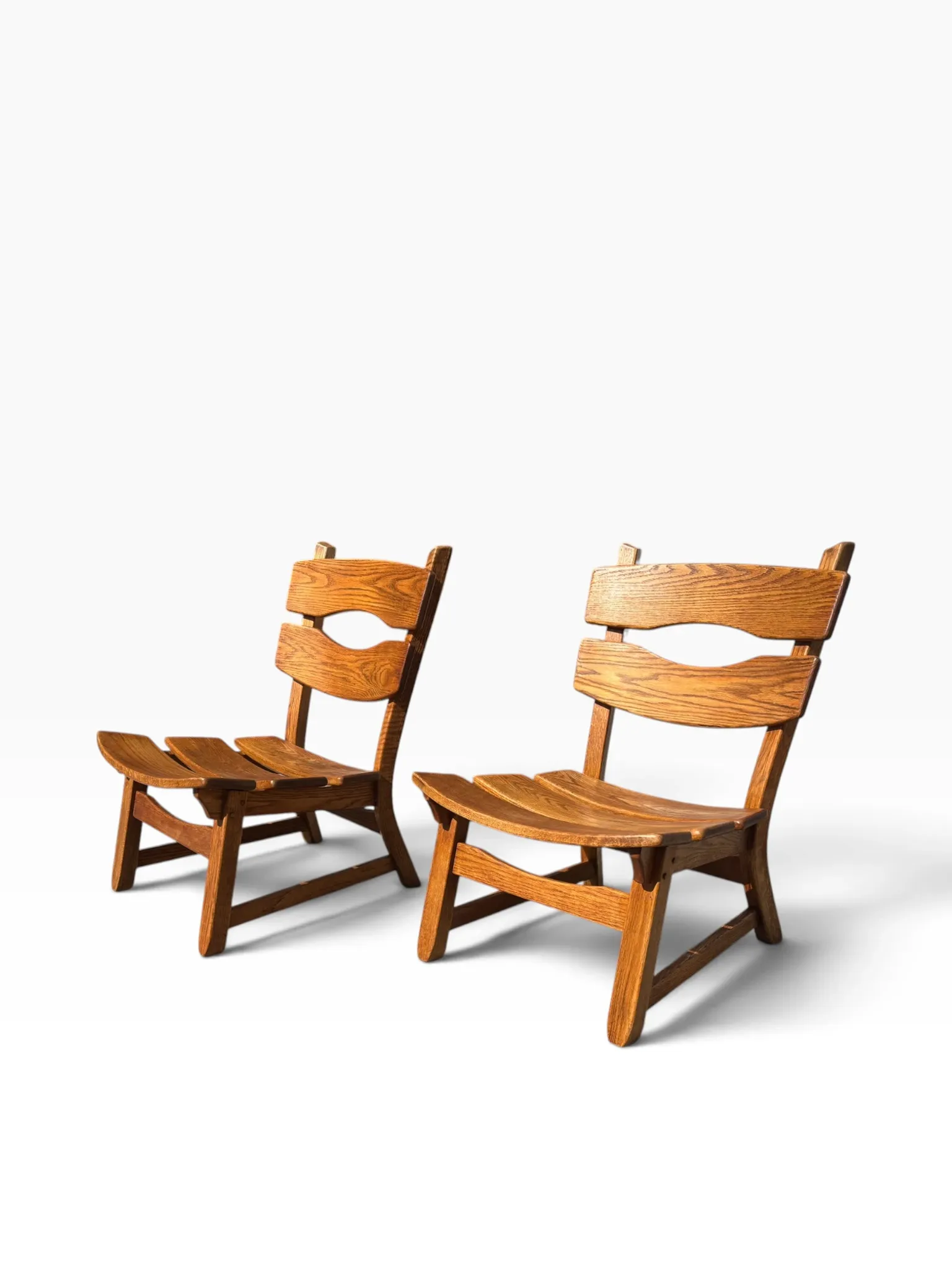 Set of 2 brutalist lounge chairs in oak by Dittmann & Co for Awa.