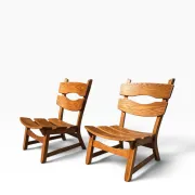 Set of 2 brutalist lounge chairs in oak by Dittmann & Co for Awa.