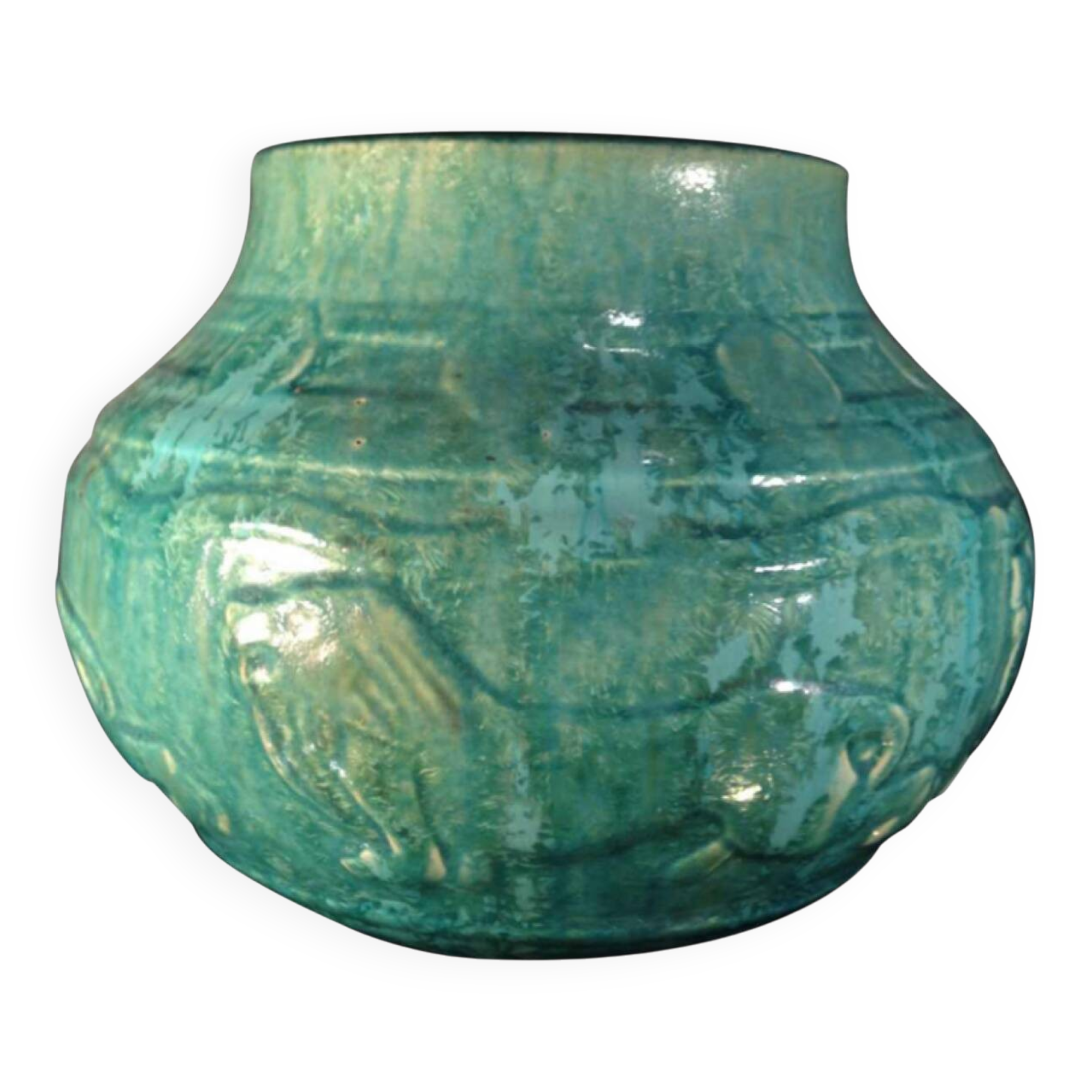 Lion vase, art deco, Bouffioulx stoneware, Roger Guérin, circa 1930