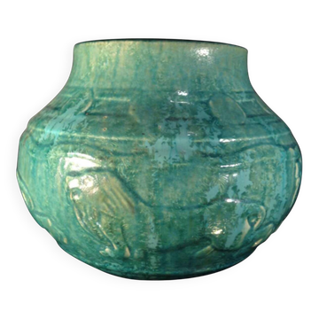 Vase aux lions, art déco, grès de Bouffioulx, Roger Guérin, circa 1930