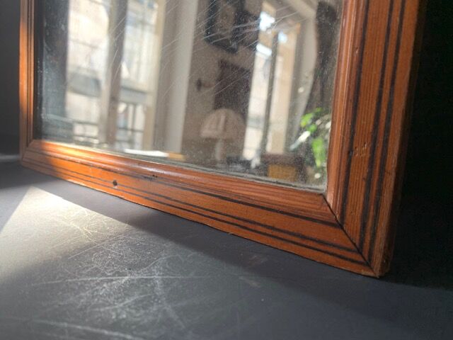 Large rectangular antique wall mirror in vintage wood, 1930