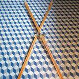 Pair of vintage wooden skis L=202cm