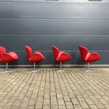 4x Original red leather Fritz Hansen Swan chairs Topstaat!