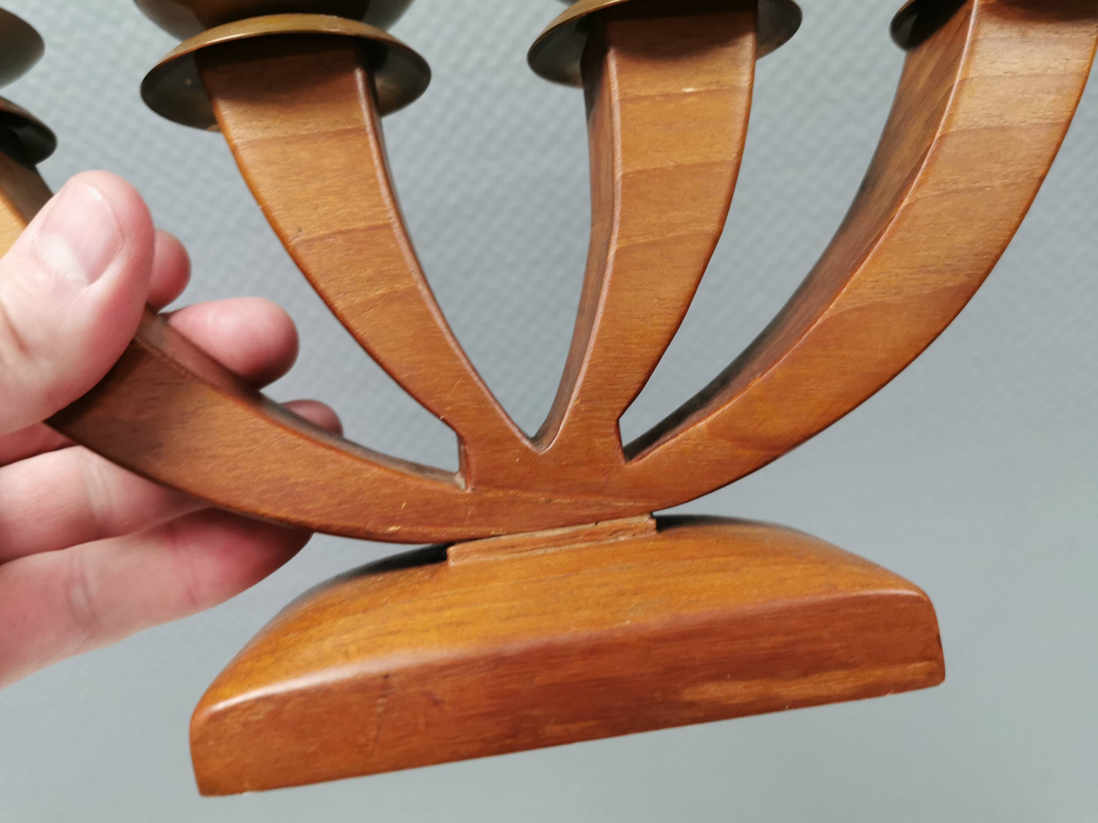 Candlestick/Advent candle holder, made of wood with 4 copper candle holders