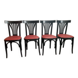 Set of 4 vintage bistro chairs in wenge beech and imitation red leather