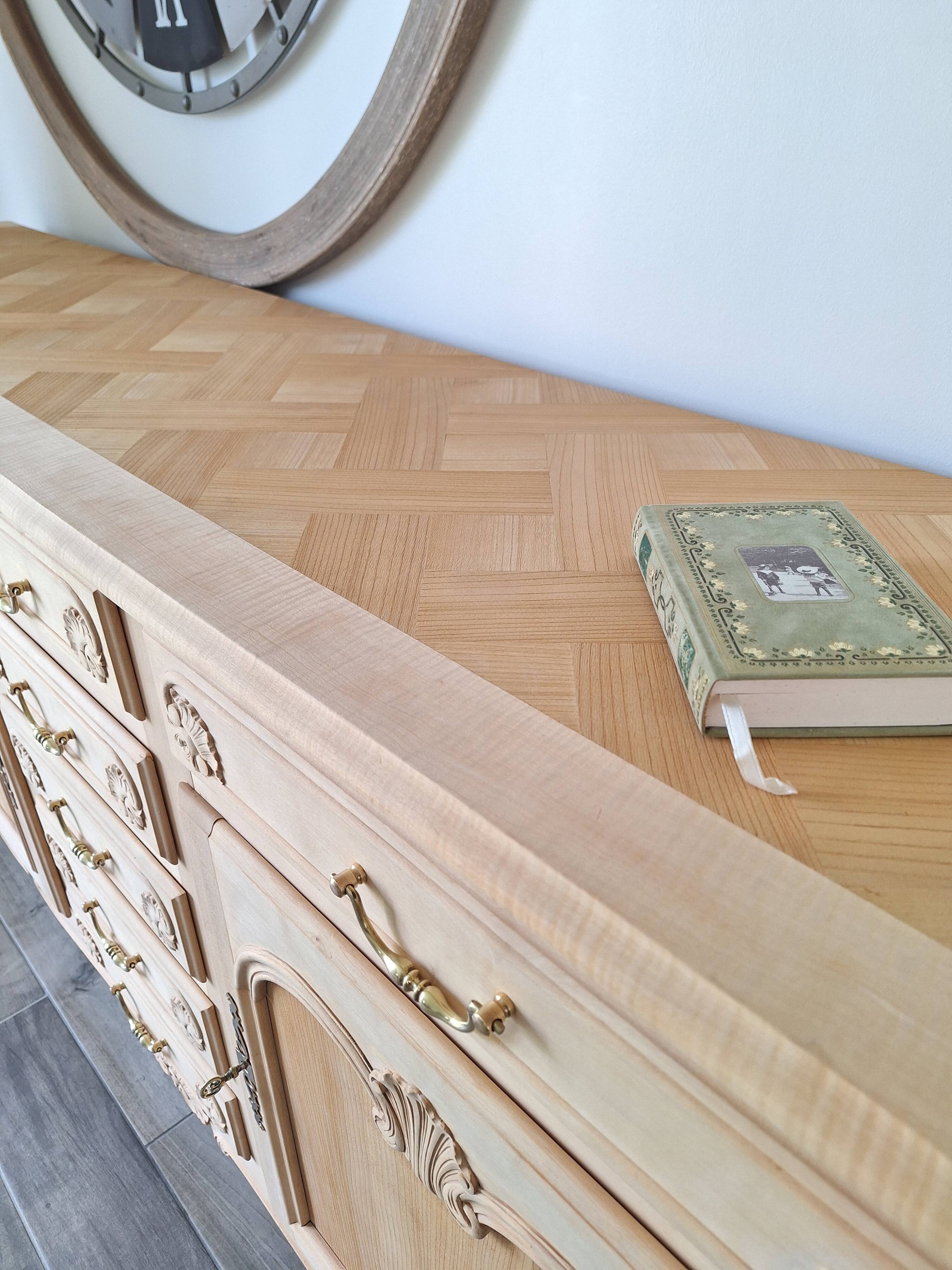 Low buffet in renovated solid cherry wood – Revisited Louis XV style – 250 cm