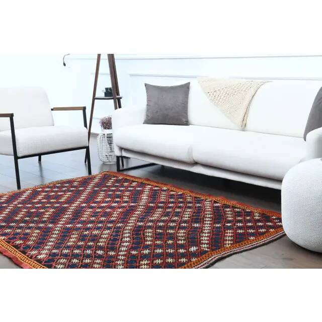1970s Vintage Turkish Oushak Handmade Wool Cotton Red Runner Rug 161x214