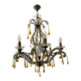 Crystal Beaded Murano Glass Drop Chandelier 1950’s