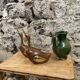 Pair of duck or swan in wood and brass sculpture