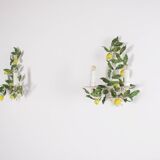 Pairs of lemon tree wall lights in painted sheet metal
