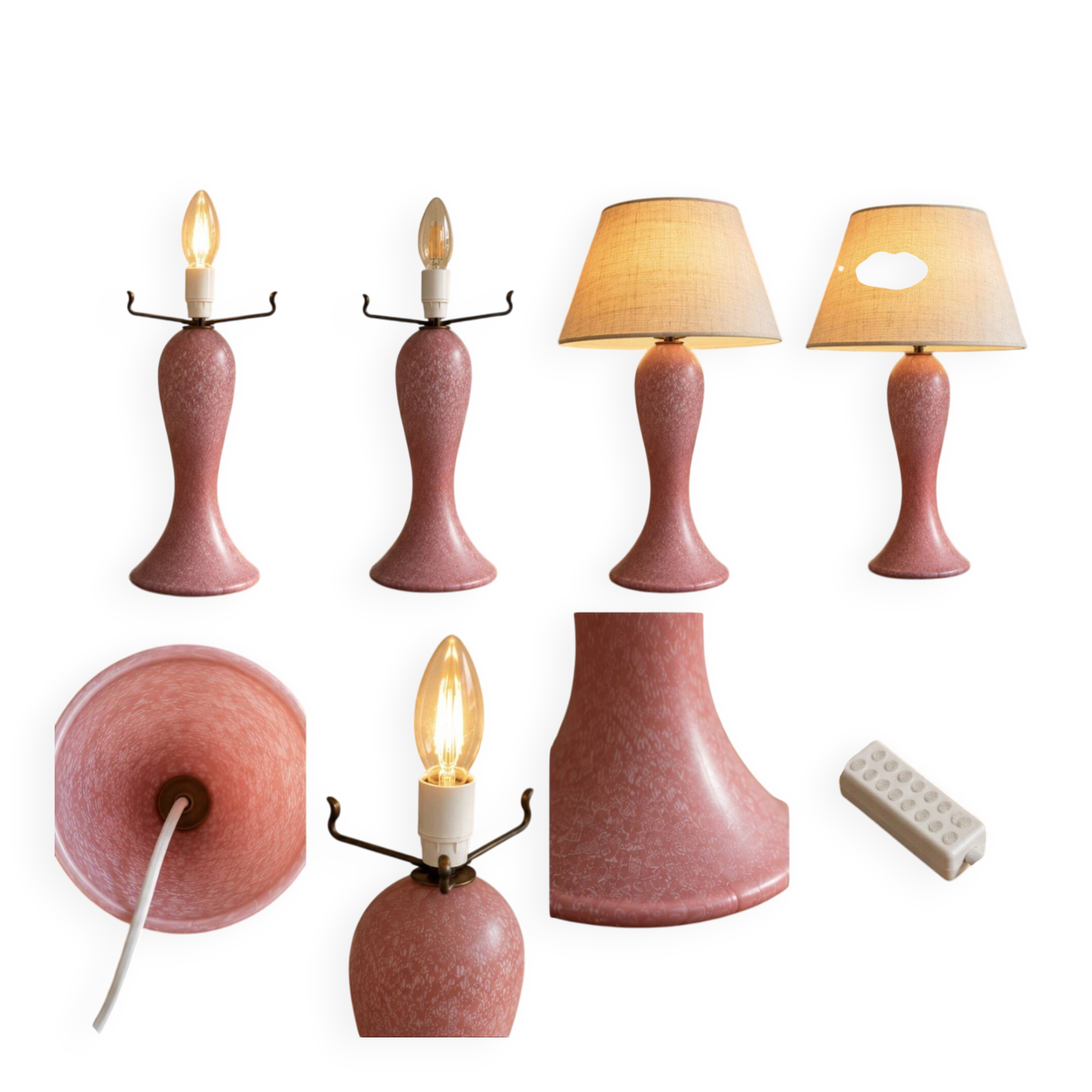 Vintage lamp in speckled pink blown glass
