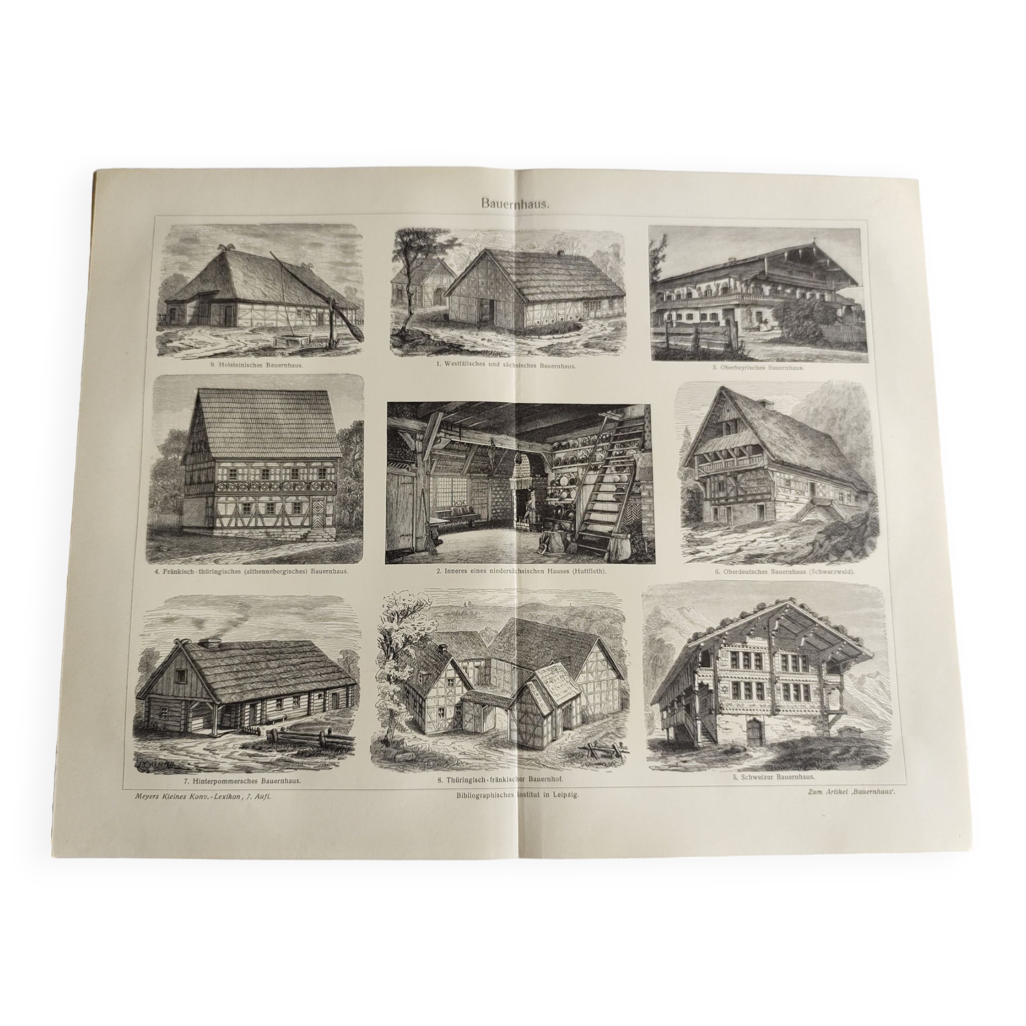 Antique print - Farmhouse and traditional architecture - Original poster from 1909