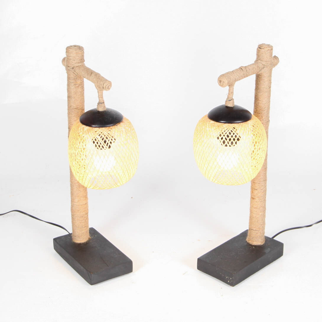 Paire de lampes en bambou et corde