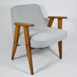 Vintage armchair 366 model, 1960s, fully restored, J. Chierowski, blue, teak