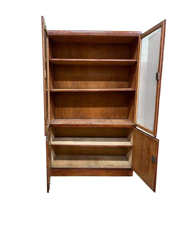 Vitrine/armoire de pharmacie/armoire de laboratoire vintage en bois peu profonde