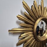 Miroir de sorcière forme soleil doré vintage 1970