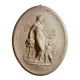 Imposing Oval bas-relief style Antique Italian travertine