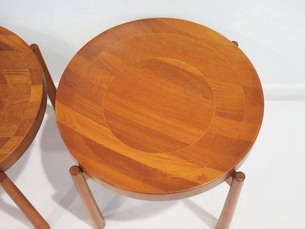 Pair of round teak side tables attributed to Jens Harald Quistgaard.