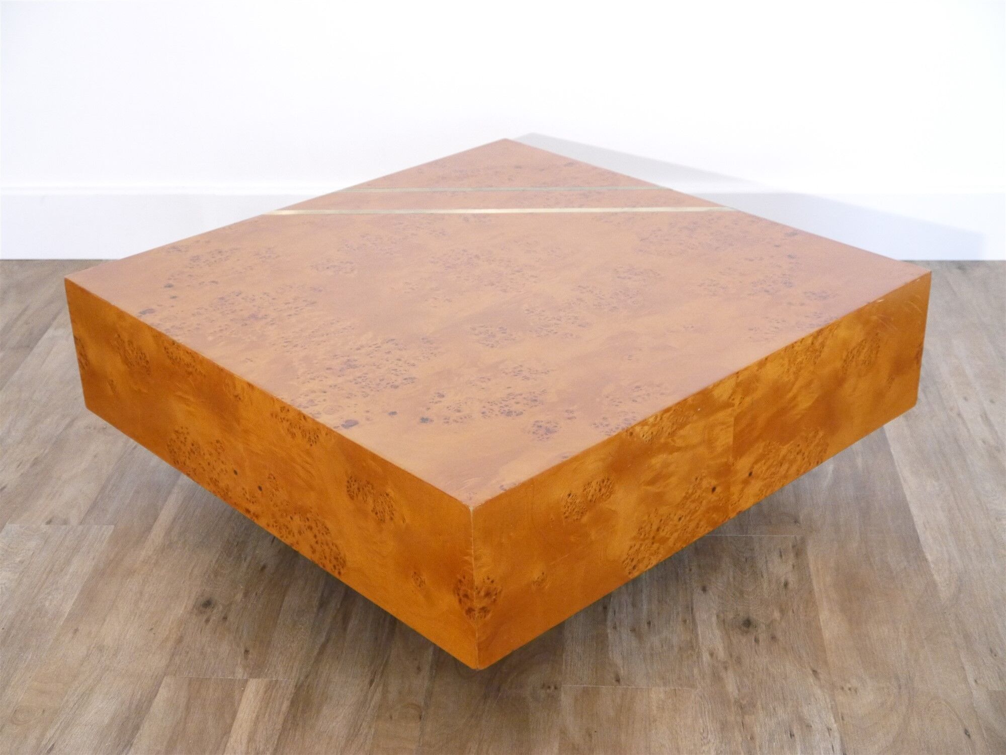 Vintage coffee table in elm magnifying glass 1970