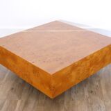 Vintage coffee table in elm magnifying glass 1970