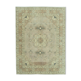 Handwoven persian vintage 274 cm x 368 cm beige wool carpet