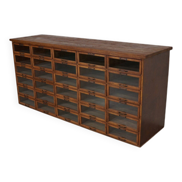 Vintage Dutch oak haberdashery shop cabinet, 1930s