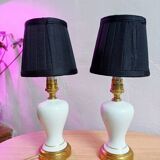Pair of mid-century porcelain brass bedside lamps, 50s/60s