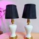 Pair of mid-century porcelain brass bedside lamps, 50s/60s